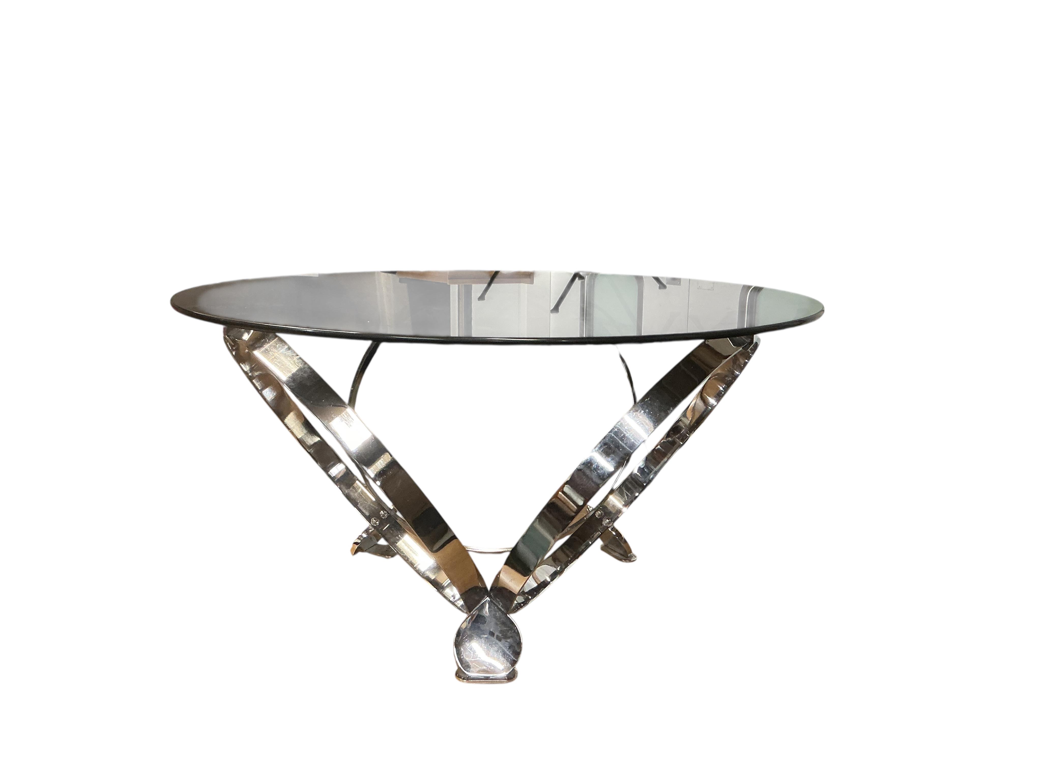 A 1960's KNNT Hesterberg circular chrome and glass top coffee table, diameter 100cm, height 52cm